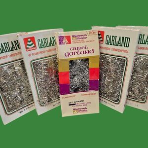 Vintage Lot Barcana Silver Tinsel Christmas Garland Flame/Tarnishproof (180 ft)